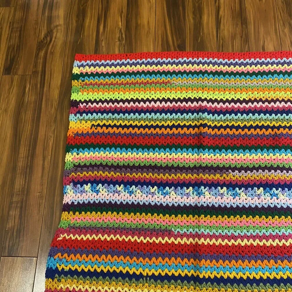 Vintage Handmade Crochet Blanket Lap Afghan Chevron Zig Zag Orange 36X41